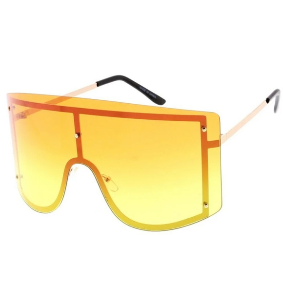 Oversized Yellow and Orange Temple Frame Gradient Rimless Sunglasses - Picture 2 of 6